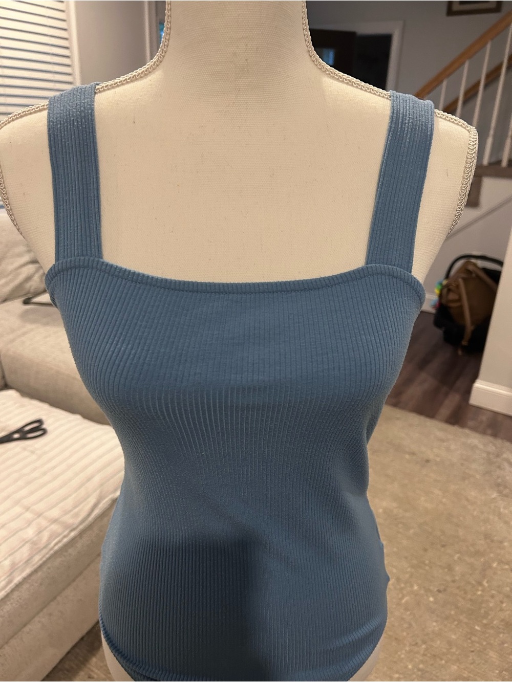 Blue Ribbed Square-Neck Bodysuit - Picture 5 of 9